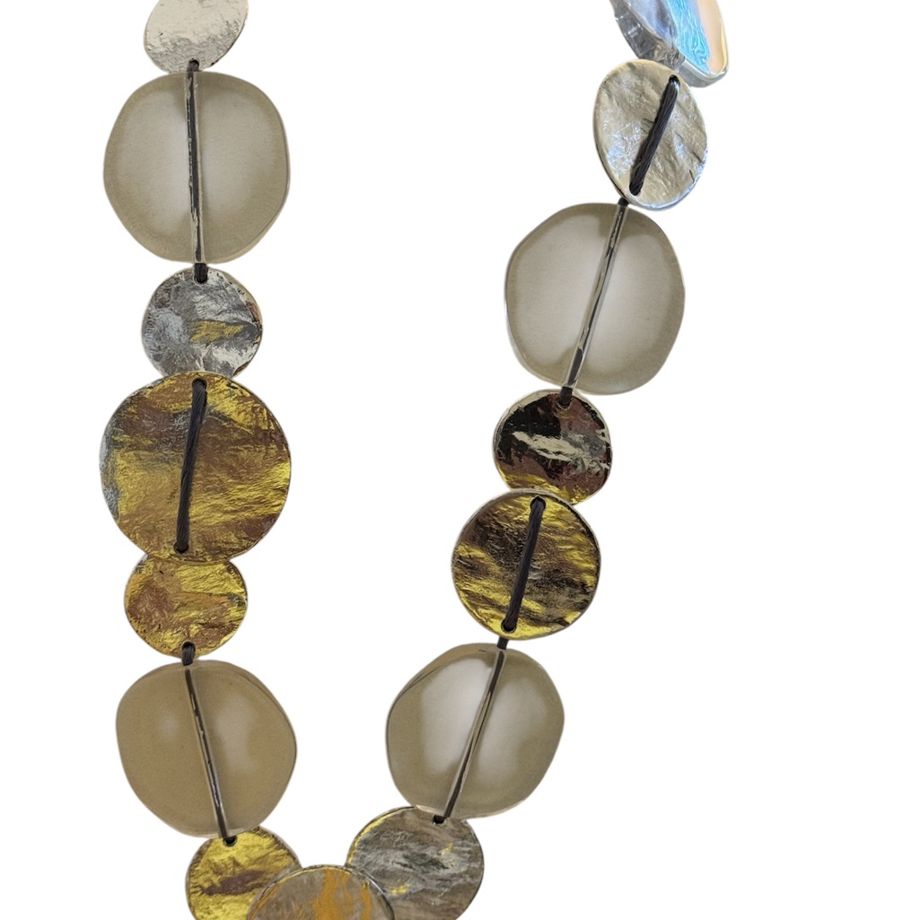 Chicos Elegant Patina Silver Womens Hammered Disc Necklace Adjustable Length 45$